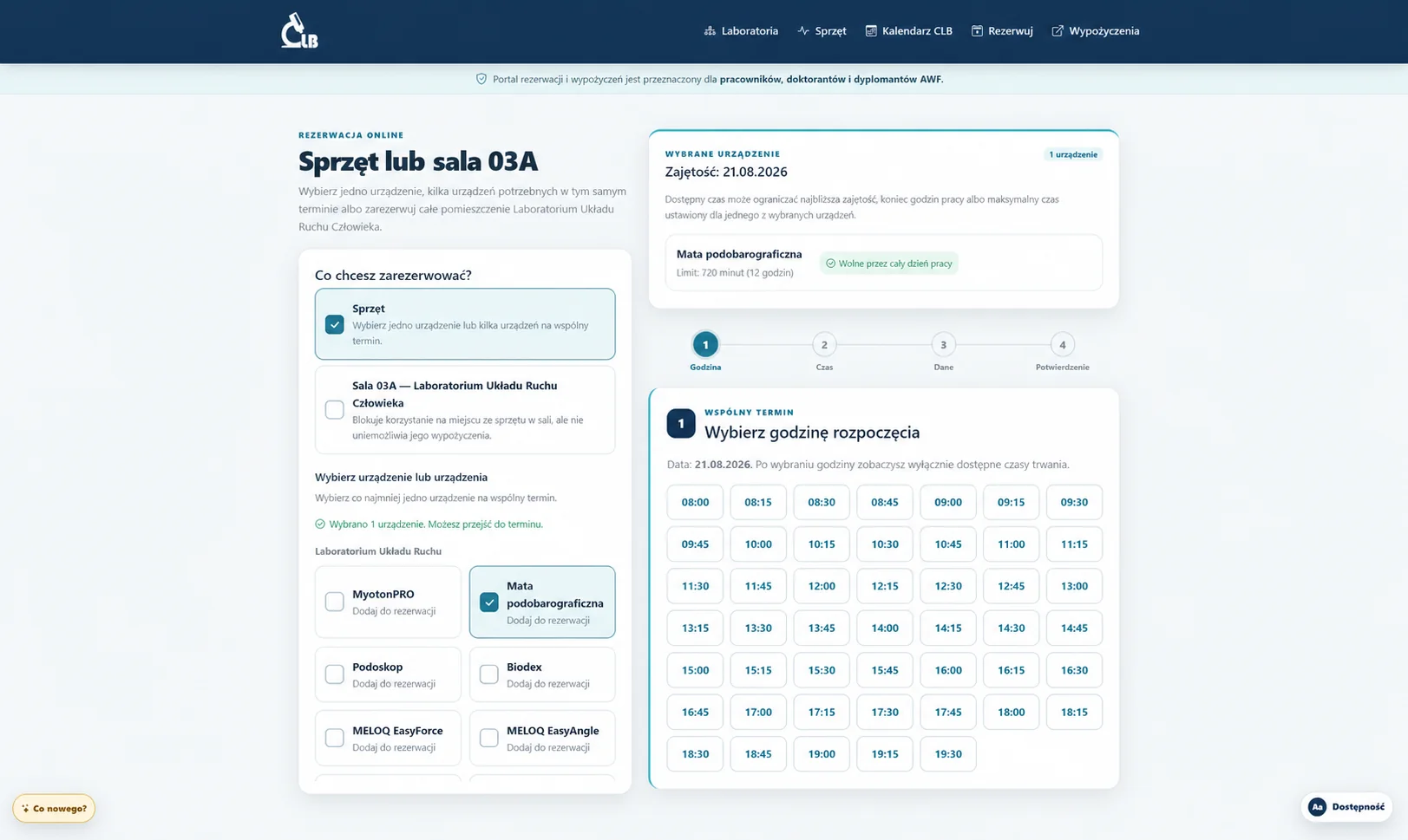 Kreator zbiorczej rezerwacji urządzeń CLB