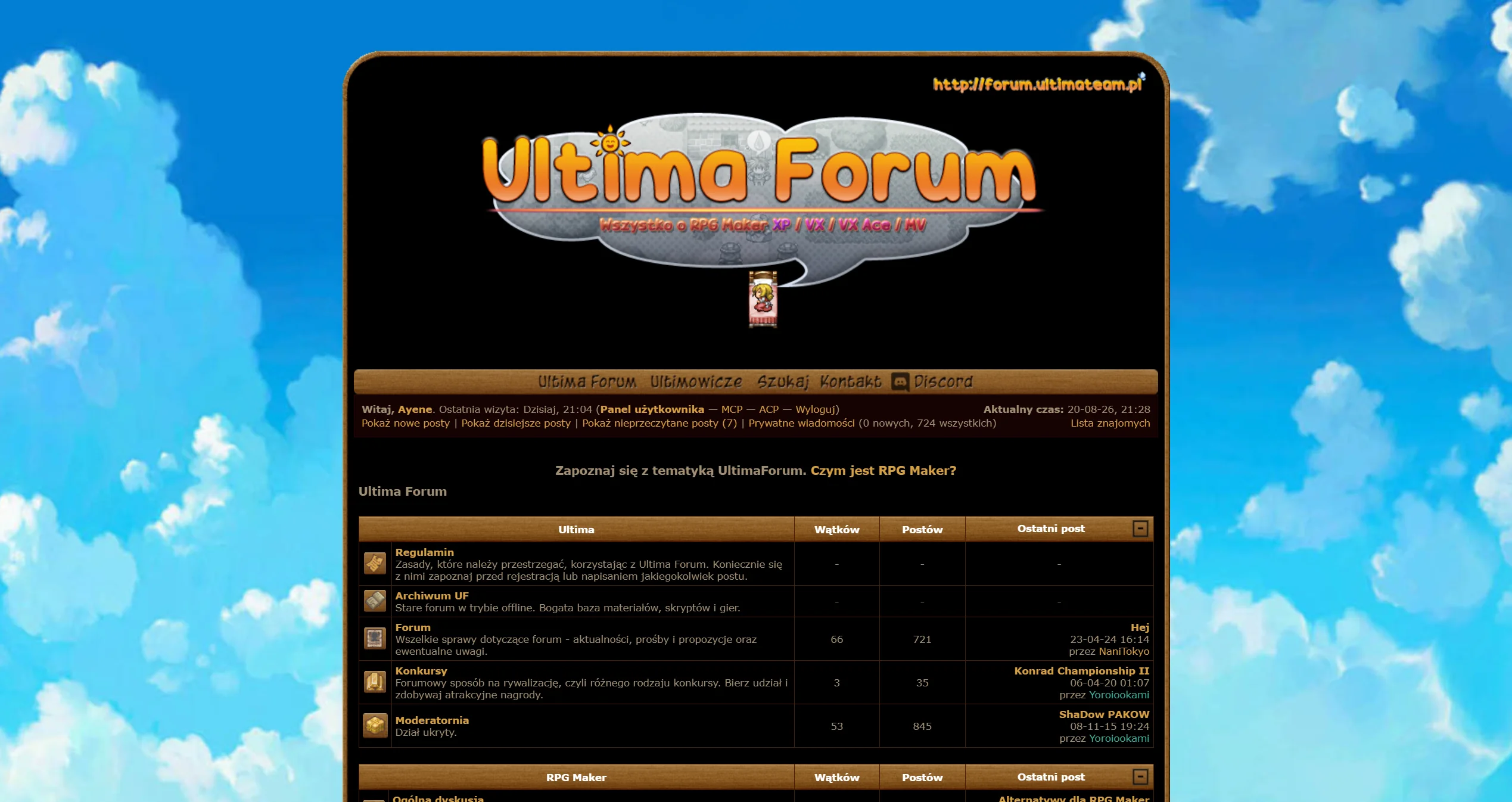 Strona główna Ultima Forum z autorską oprawą graficzną
